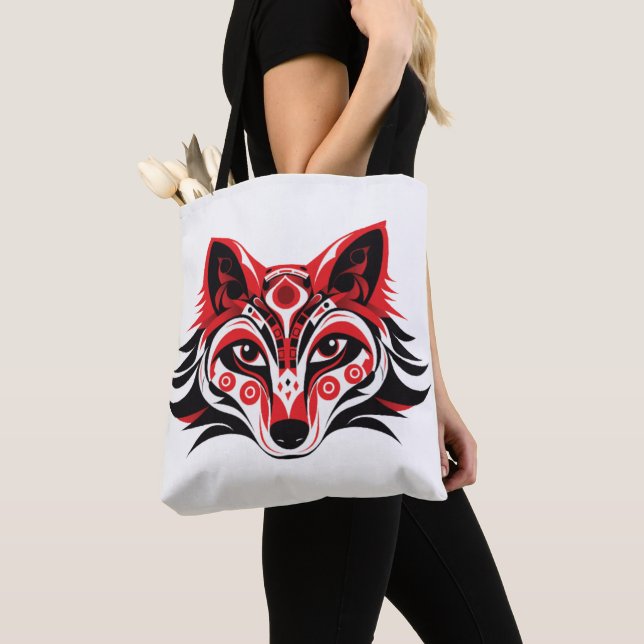 Bolsa Tote Haida Tlingit Cabeça Nativa Totem Wolf (Close Up)