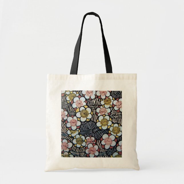 BOLSA TOTE HAIKU/ PRETO BRANCO ROSA AMARELO FLORES DE PRIMAVE (Frente)