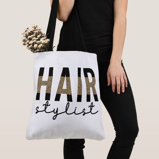 Bolsa Tote Hair Stylist Cheetah Typografia Hairdresser Gift (Close Up)