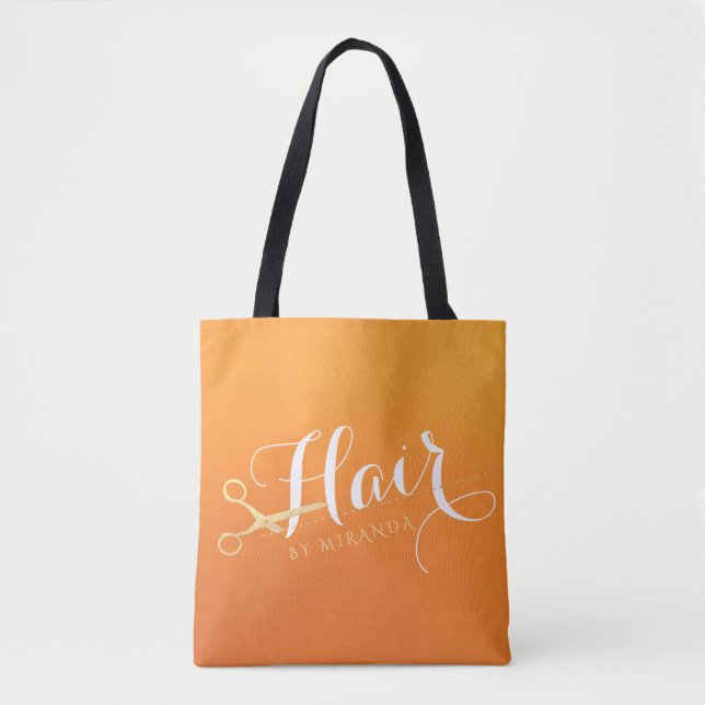 Bolsa Tote Hairstylist Makeup Salon Chic Orange Tesoura Doura (Frente)