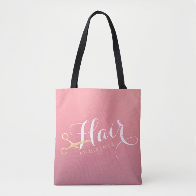 Bolsa Tote Hairstylist Makeup Salon Modern Pink Tesoura Doura (Frente)