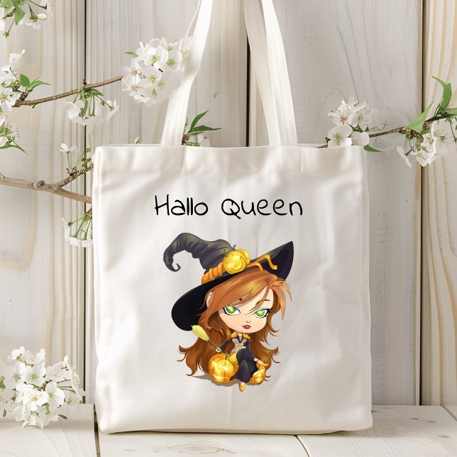 Bolsa Tote Hallo Queen Cute Witch | Halloween (Criador carregado)