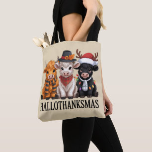 Bolsa Tote Hallothanksmas Outono Vaca Assustadora Temporada F