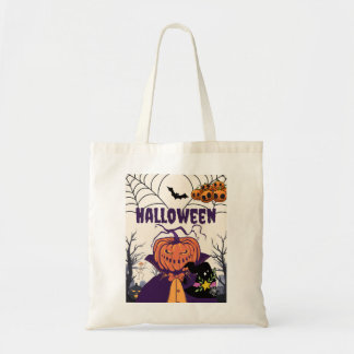Bolsa Tote Halloween - abóbora escura e feiticeiro