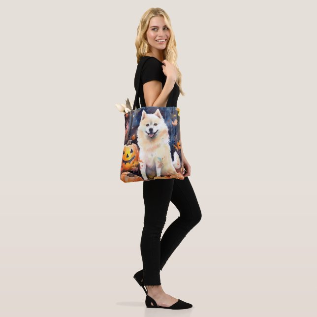 Bolsa Tote Halloween American Akita Com Pumpkins Assustado (No(a) Modelo)
