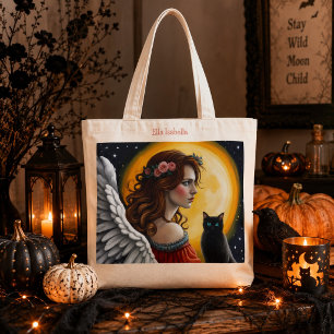 Bolsa Tote Halloween Angel e gato preto