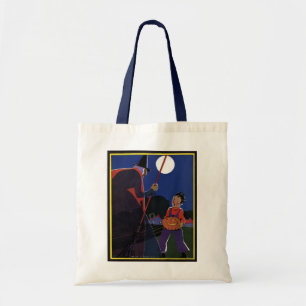 Bolsa Tote Halloween Antigo, Bruxa Assustadora com Menino