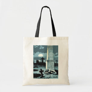 Bolsa Tote Halloween Antigo, Cemitério Assustador com Túmulos