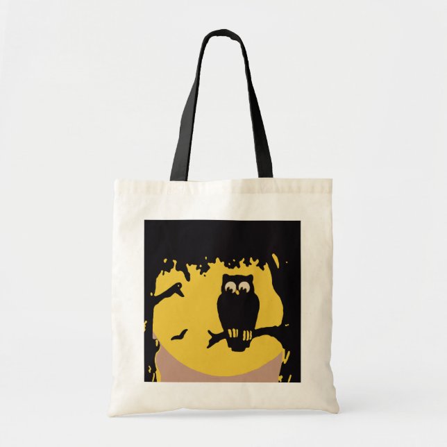 Bolsa Tote Halloween Antigo, Coruja Assustadora na Árvore com (Frente)