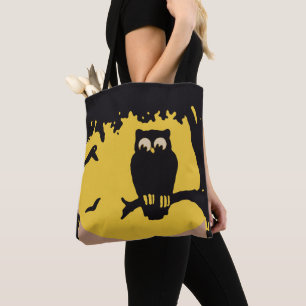 Bolsa Tote Halloween Antigo, Coruja Assustadora na Árvore com