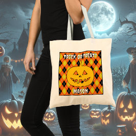 Bolsa Tote Halloween Argyle Trick-or-Treat Bag com abóbora