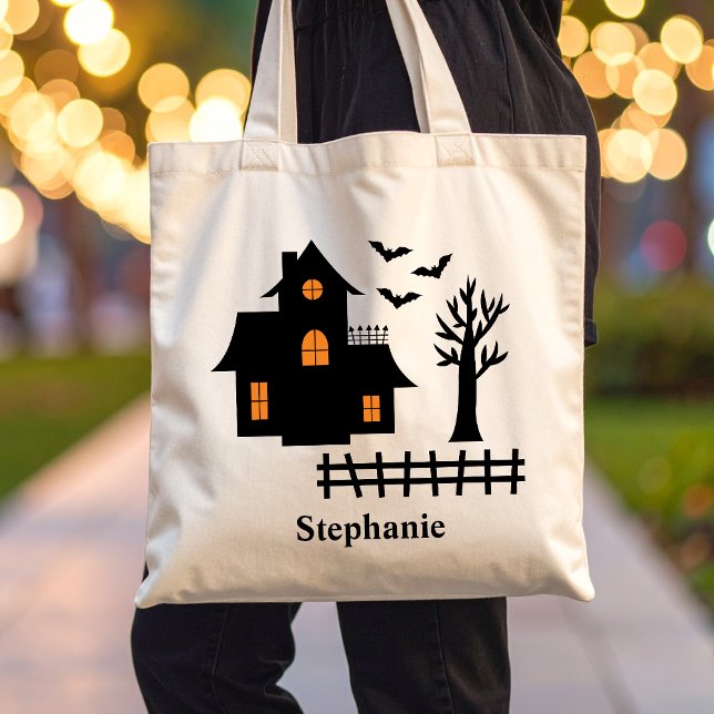 Bolsa Tote Halloween Black Huneen Silhouette E Nome (Disclaimer: This image is a digital mockup.)