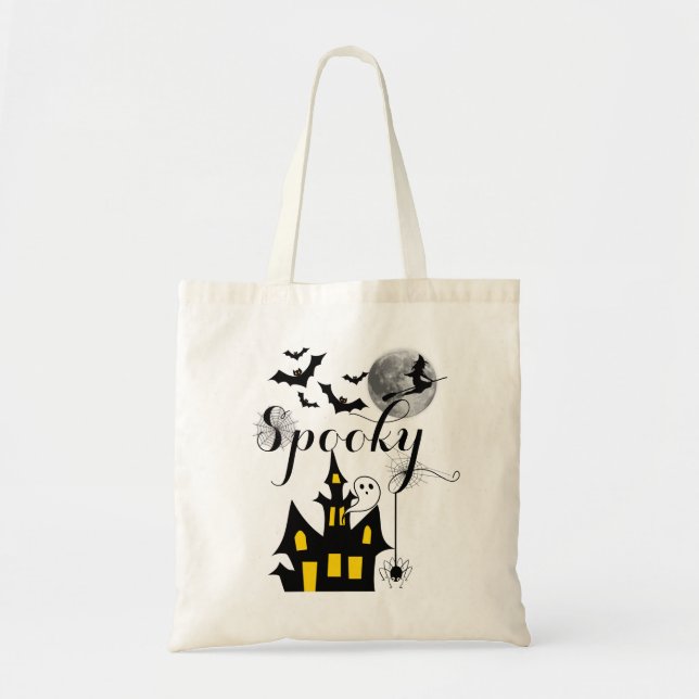 Bolsa Tote Halloween, Bruxa Voadora de Casa Assombrada, Spook (Frente)