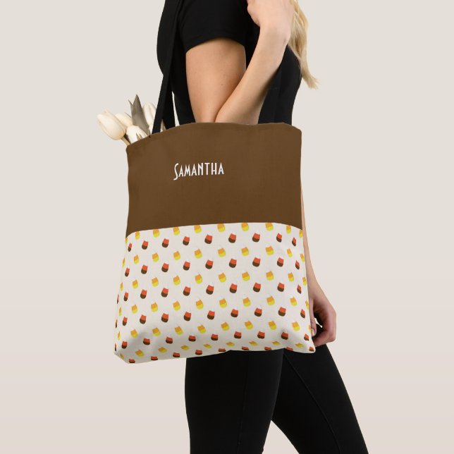 Bolsa Tote Halloween Candy Corn Chocolate Vanilla Nome (Close Up)