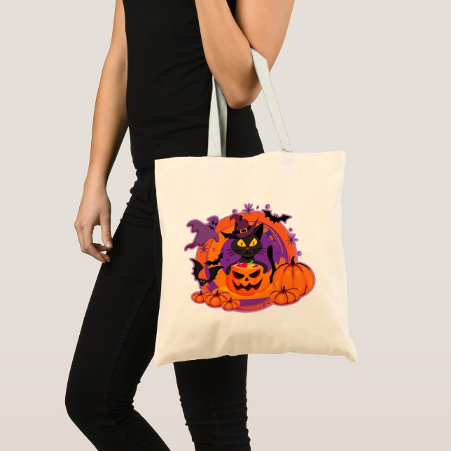 Bolsa Tote Halloween Cat E Pumpkins (Frente (produto))