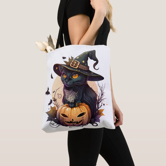 Bolsa Tote Halloween Cat & Pumpkin (Close Up)