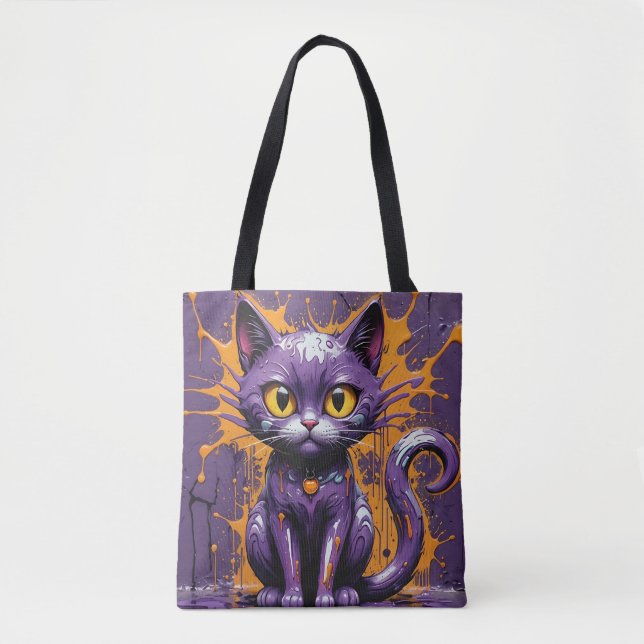 Bolsa Tote Halloween Cat Purple & Orange Design (Frente)