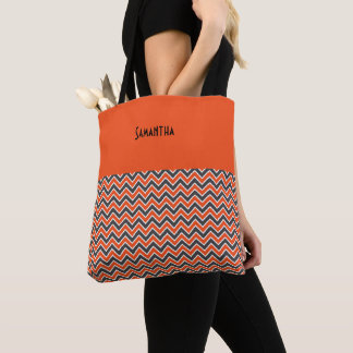 Bolsa Tote Halloween Chevron Bold Orange Black White Name