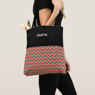 Bolsa Tote Halloween Chevron Bold Orange Black White Name