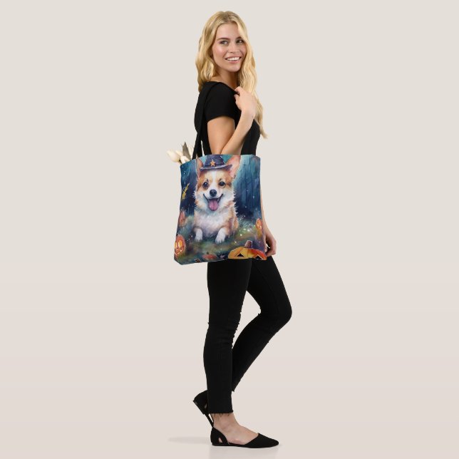 Bolsa Tote Halloween Corgi Com Pumpkins Assustado (No(a) Modelo)