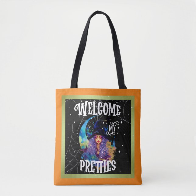 Bolsa Tote Halloween da beleza da bruxa retrô (Frente)