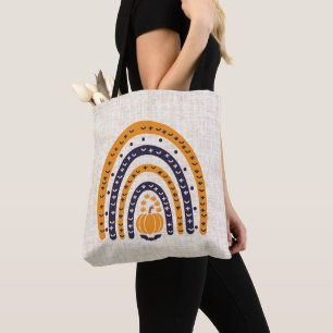 Bolsa Tote Halloween do arco-íris laranja e preto