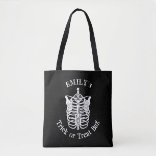Bolsa Tote Halloween Doces ou Travessuras Esqueleto Assustado