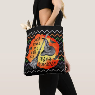 Bolsa Tote Halloween Engraçado Bruxa Voando Macacos Chevron