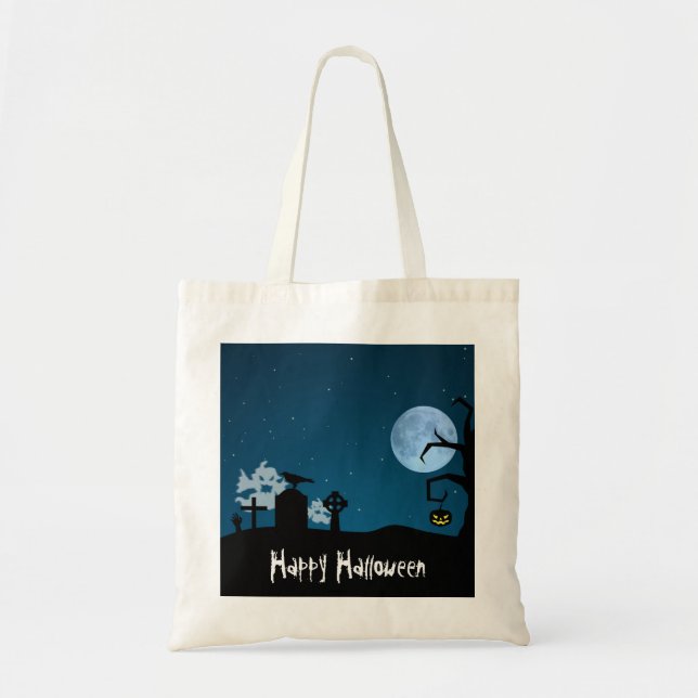 Bolsa Tote Halloween Fantasmas em Graveyard (Frente)
