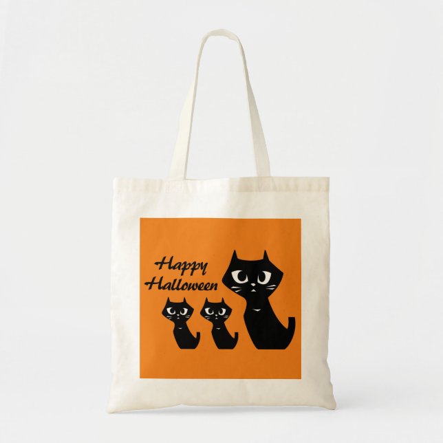 Bolsa Tote Halloween, Feliz Trato de Gatos Pretos (Frente)