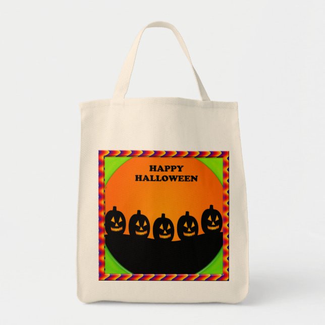Bolsa Tote Halloween Festivo Jack o'Lanterna Silhouettes (Frente)