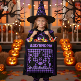Bolsa Tote Halloween Frankenstein Witch Vampire Purple Plaid