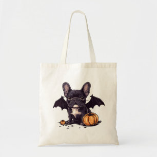Bolsa Tote Halloween French Buldogue Wings Pumpkins