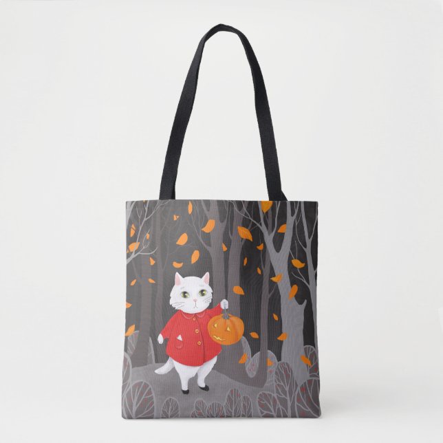 Bolsa Tote     Halloween Gatinho Fofo & Jack o lantern (Frente)