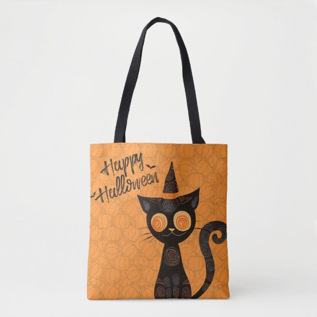 Bolsa Tote Halloween/gato/abóbora/queda (Frente)