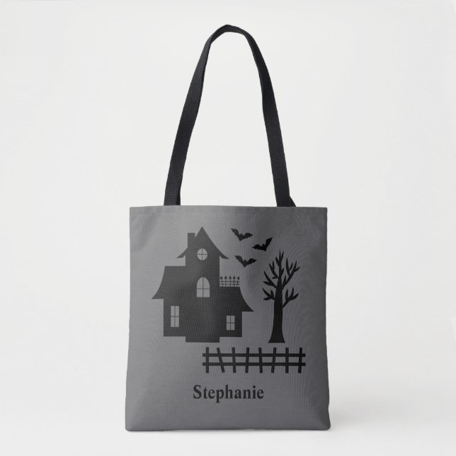 Bolsa Tote Halloween Hauneen House Silhouette E Nome Personal (Frente)