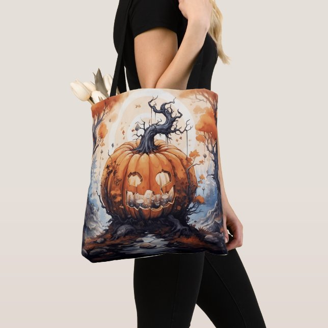 Bolsa Tote Halloween Jack O' Lanterna Pumpkin (Close Up)