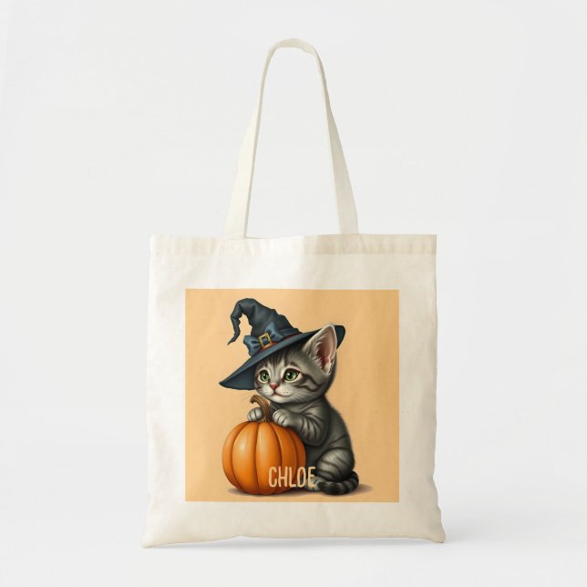 Bolsa Tote Halloween Kitten, Halloween Kitten Witch,  (Frente)