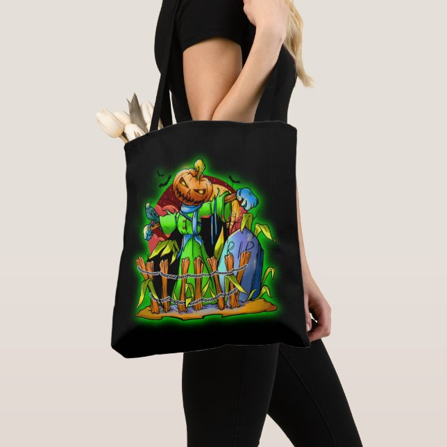 Bolsa Tote Halloween Lady Scarecrow Pumpkin Cabeça de Pumpkin (Close Up)