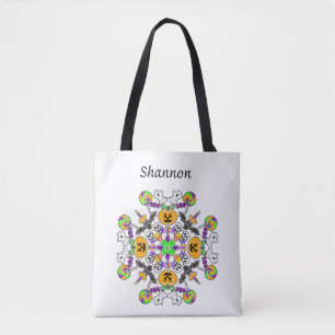 Bolsa Tote Halloween Mandala Ghosts, Pumpkins, Morcegos e Cr