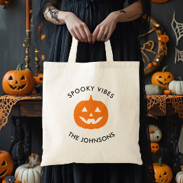 Bolsa Tote Halloween Minimalista – Nome da Família Personaliz