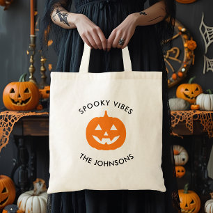 Bolsa Tote Halloween Minimalista – Nome da Família Personaliz