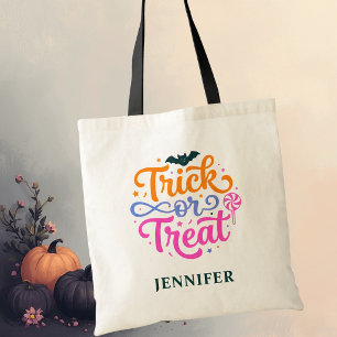 Bolsa Tote Halloween Personalizado Colorido de Truque ou Trat