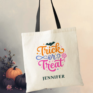 Bolsa Tote Halloween Personalizado Colorido de Truque ou Trat