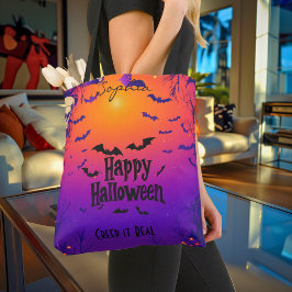 Bolsa Tote Halloween personalizado com morcegos e Sunset Back