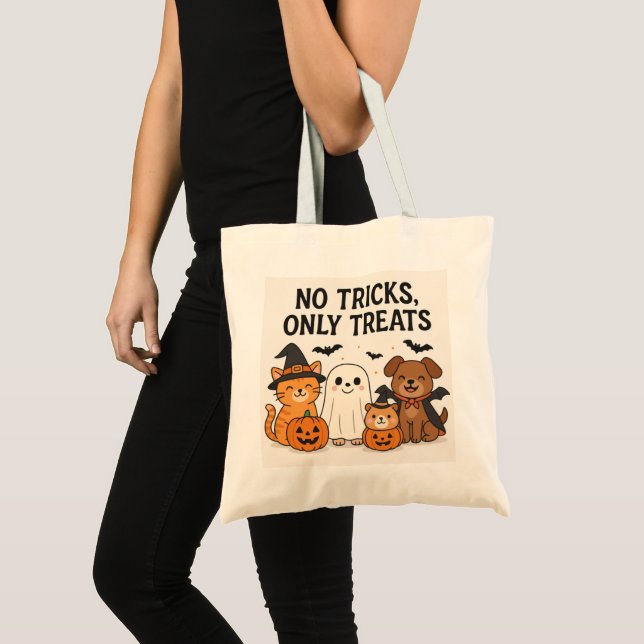 Bolsa Tote Halloween Pets 'No Tricks, Only Treats' (Frente (produto))