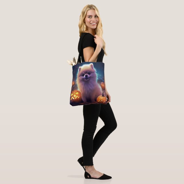 Bolsa Tote Halloween Pomeranian Com Pumpkins Assustado (No(a) Modelo)
