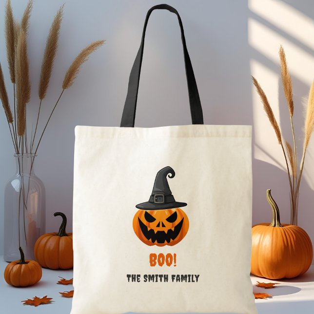 Bolsa Tote Halloween Pumpkin "BOO!" - Nome Personalizado (Criador carregado)