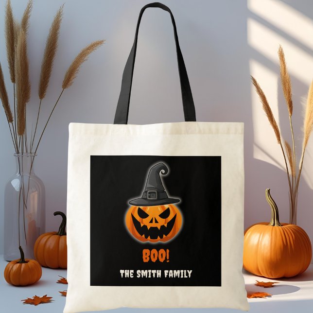 Bolsa Tote Halloween Pumpkin "BOO!" - Nome Personalizado (Criador carregado)