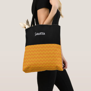Bolsa Tote Halloween Retro Bright Orange Chevron Black